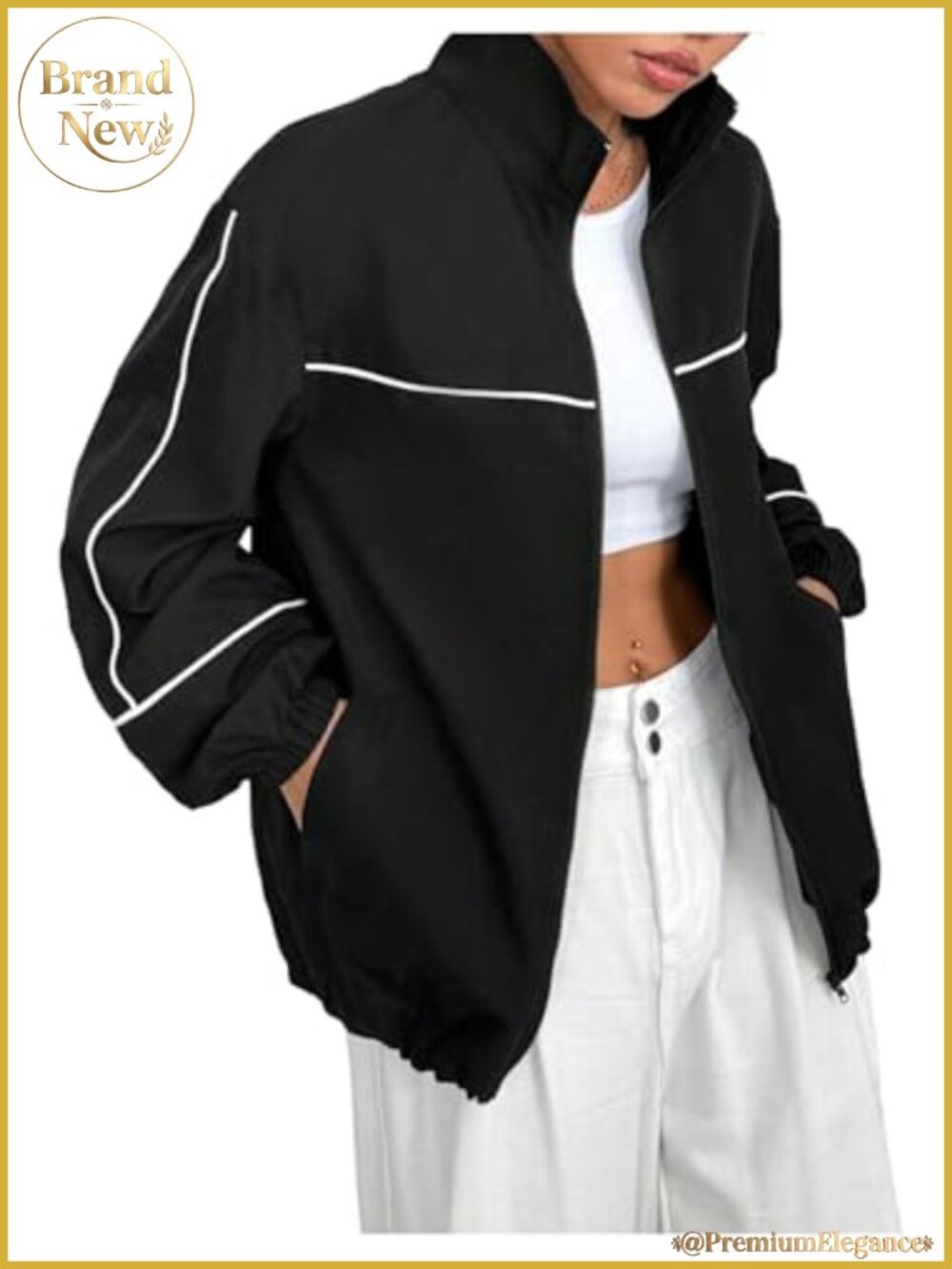 Zip Up Collared Lightweight Windbreaker Jacket Loose Fit Long Sleeve